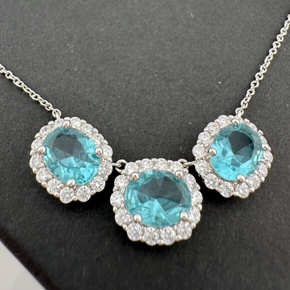 Shimmering 11.3 ct  Vivid Lab Created Blue Topaz Necklace - Picture 8 of 9
